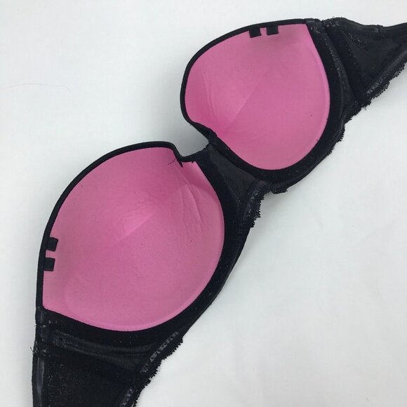 Victorias‎ Secret Pink Strapless Padded Bustier Bra 34D Black Sequin Underwired - Picture 6 of 8